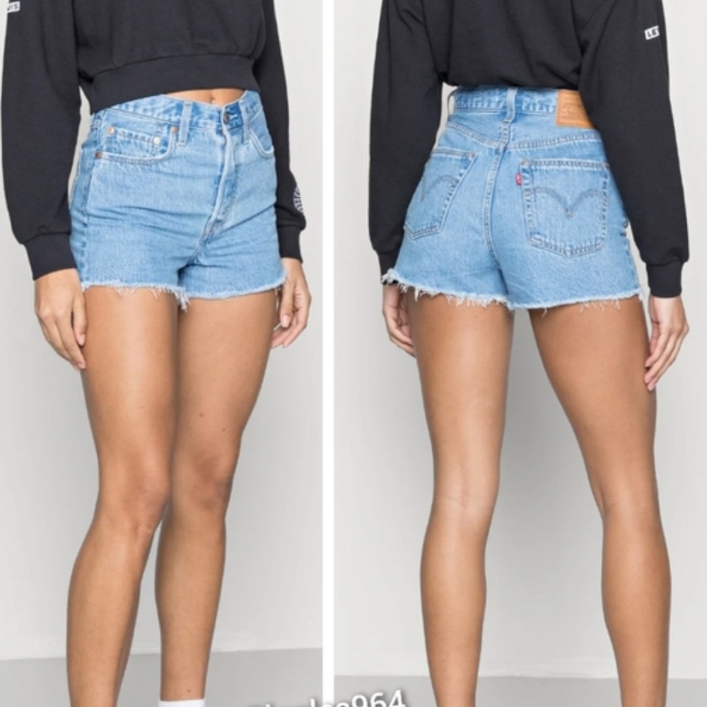 Levi high rise ribcage blue jean shorts